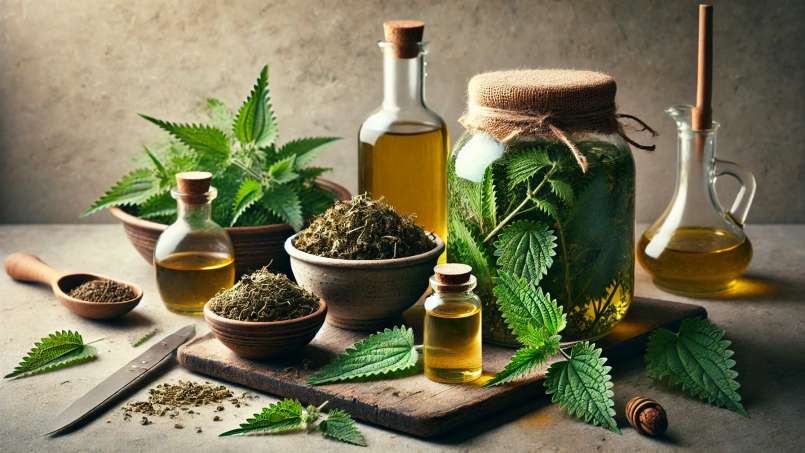 Kopřivový olej získaný převodem ze sušených kopřiv
