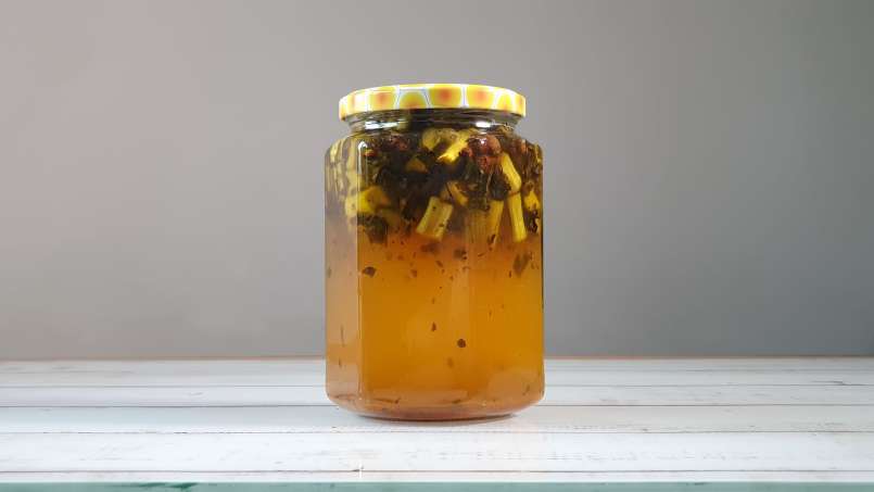 Rebarborový macerát s medem, zeleným čajem, mátou a různým kořením, foto 7